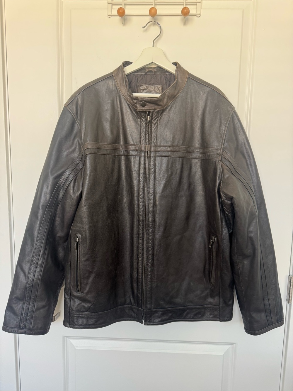 Vintage Merona Motorcycle Leather Jacket Dark Brown Classic Moto Style Men XL
